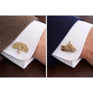Vintage Gold Tone Cufflinks Lot – Tree & Ocean Liner Ship Designs (2 Pairs)